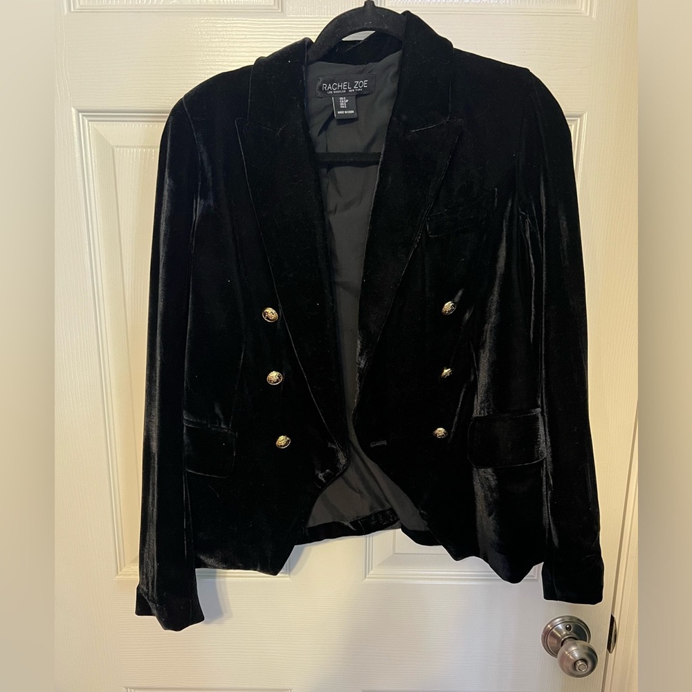 Black Velvet Blazer, brand is Rachel Zoe.
